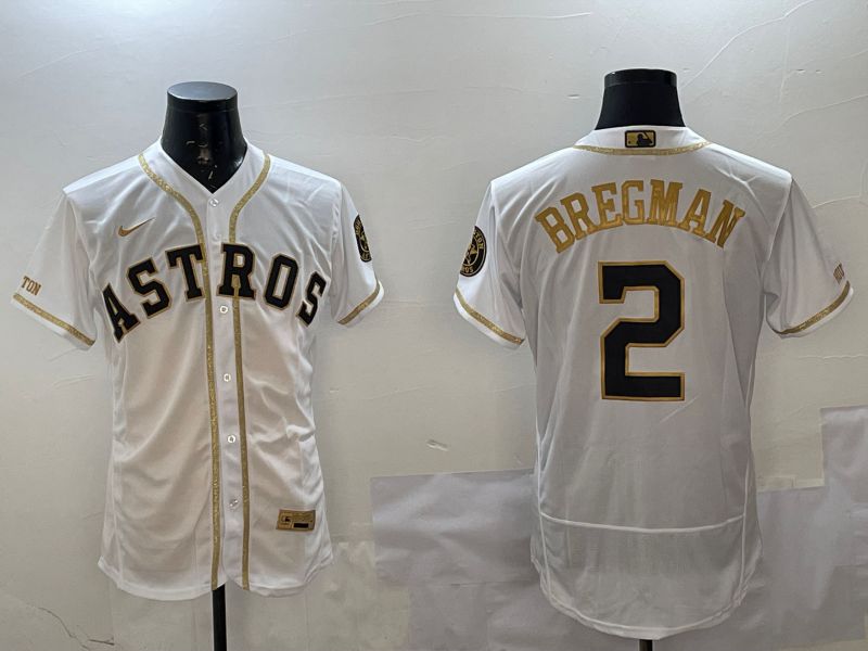 Men Houston Astros #2 Bregman White Gold Elite 2025 Nike MLB Jersey style 1->houston astros->MLB Jersey